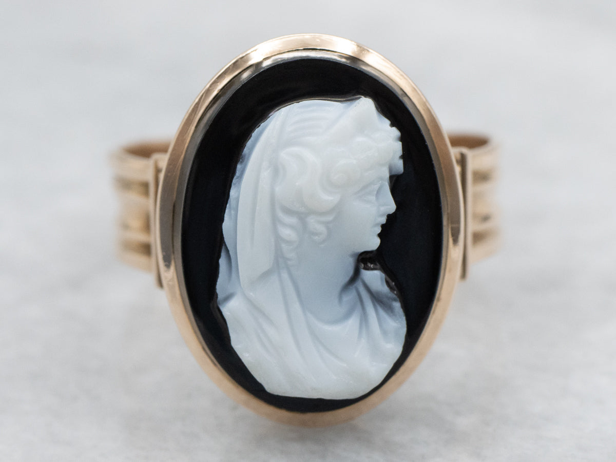 Gothic Victorian Onyx Cameo Ring