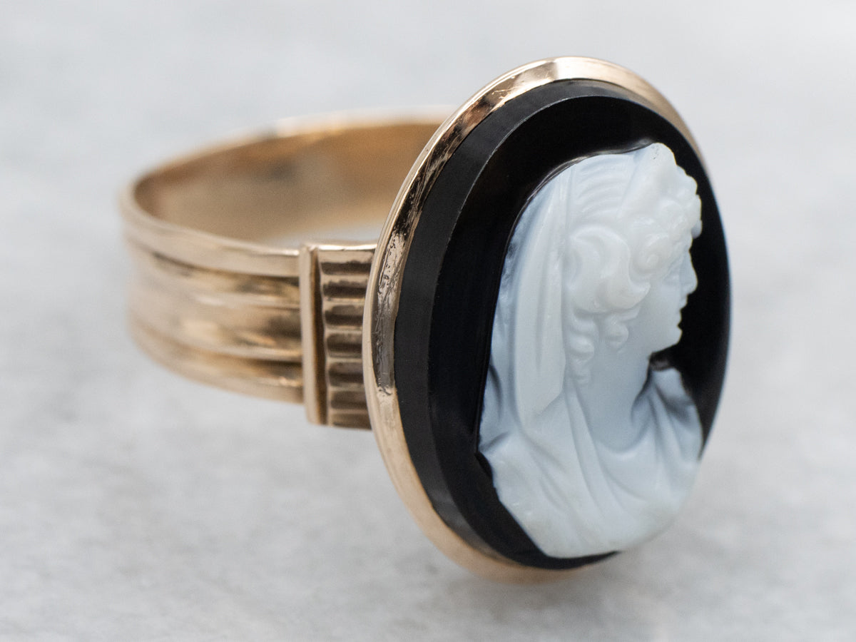 Gothic Victorian Onyx Cameo Ring