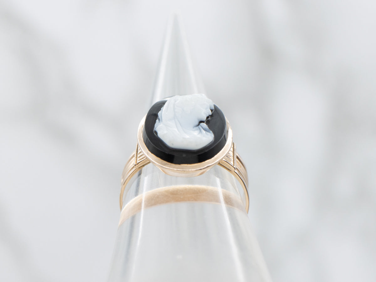 Gothic Victorian Onyx Cameo Ring