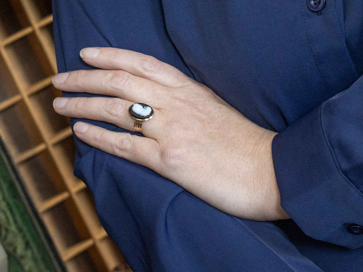 Gothic Victorian Onyx Cameo Ring