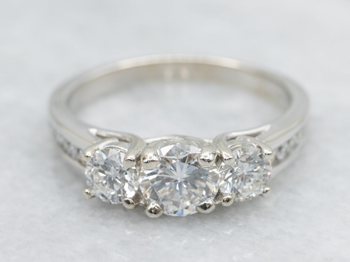 Modern Three Stone Brilliant Diamond Engagement Ring