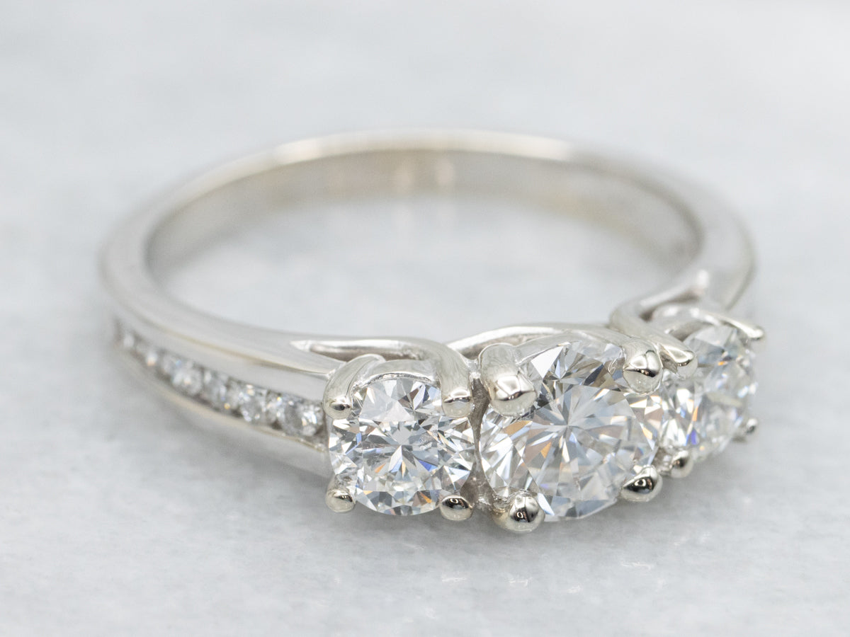 Modern Three Stone Brilliant Diamond Engagement Ring