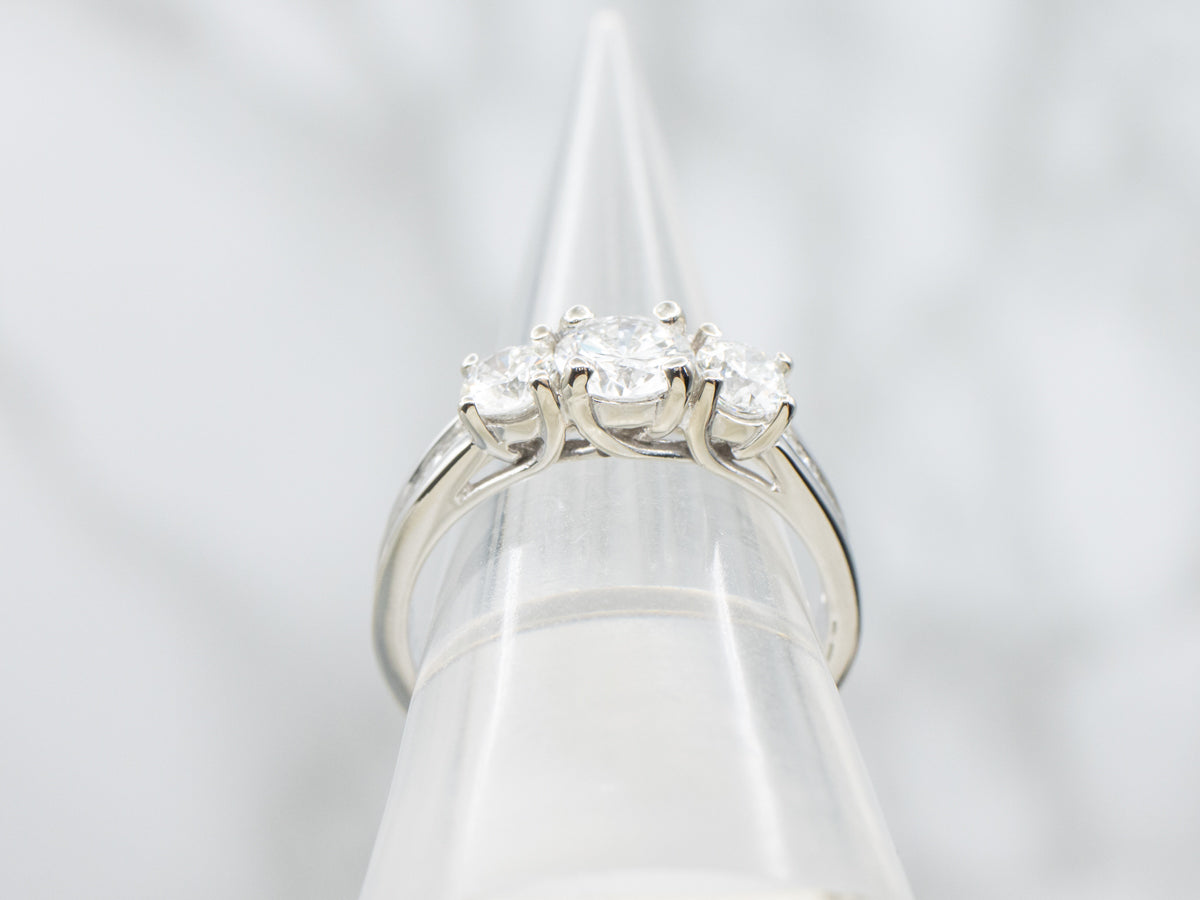 Modern Three Stone Brilliant Diamond Engagement Ring