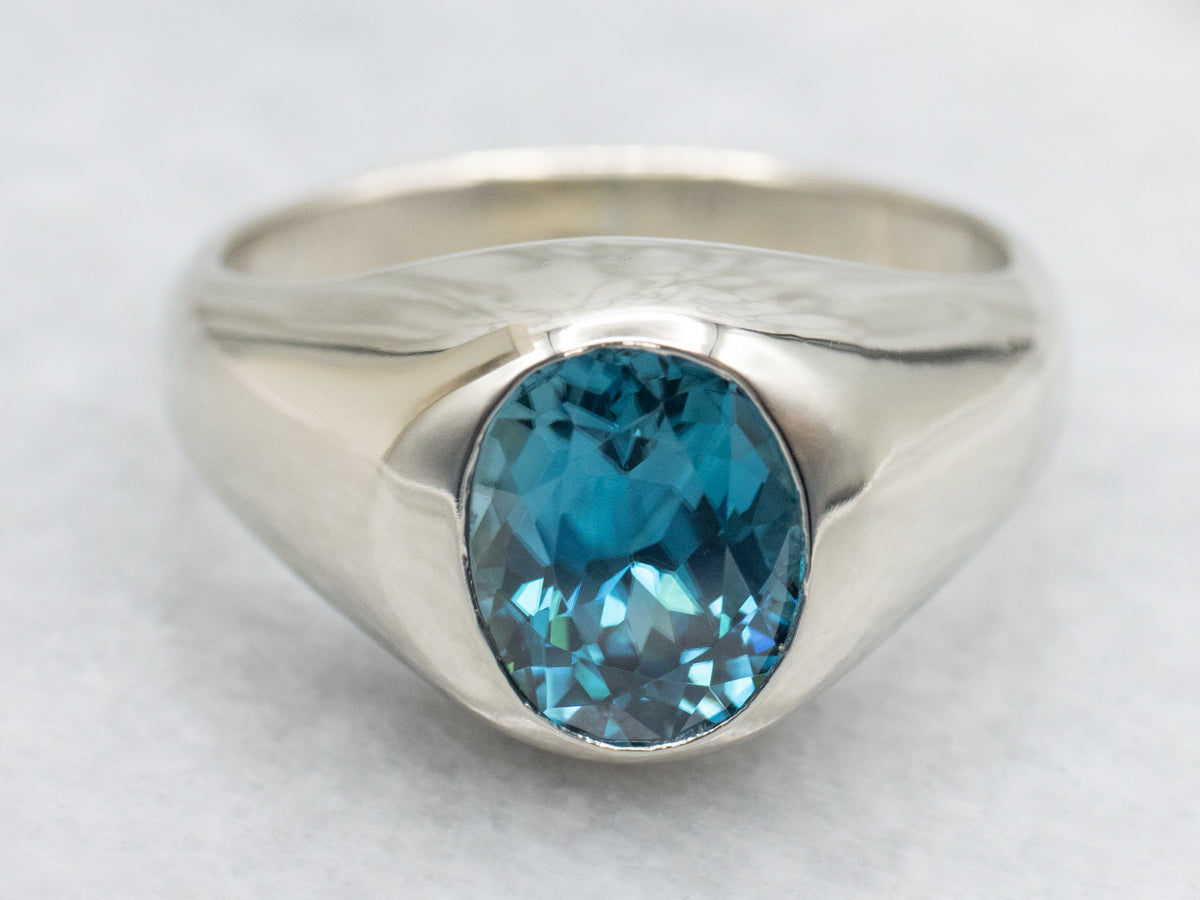 Men's Flush Set Blue Zircon Solitaire Ring