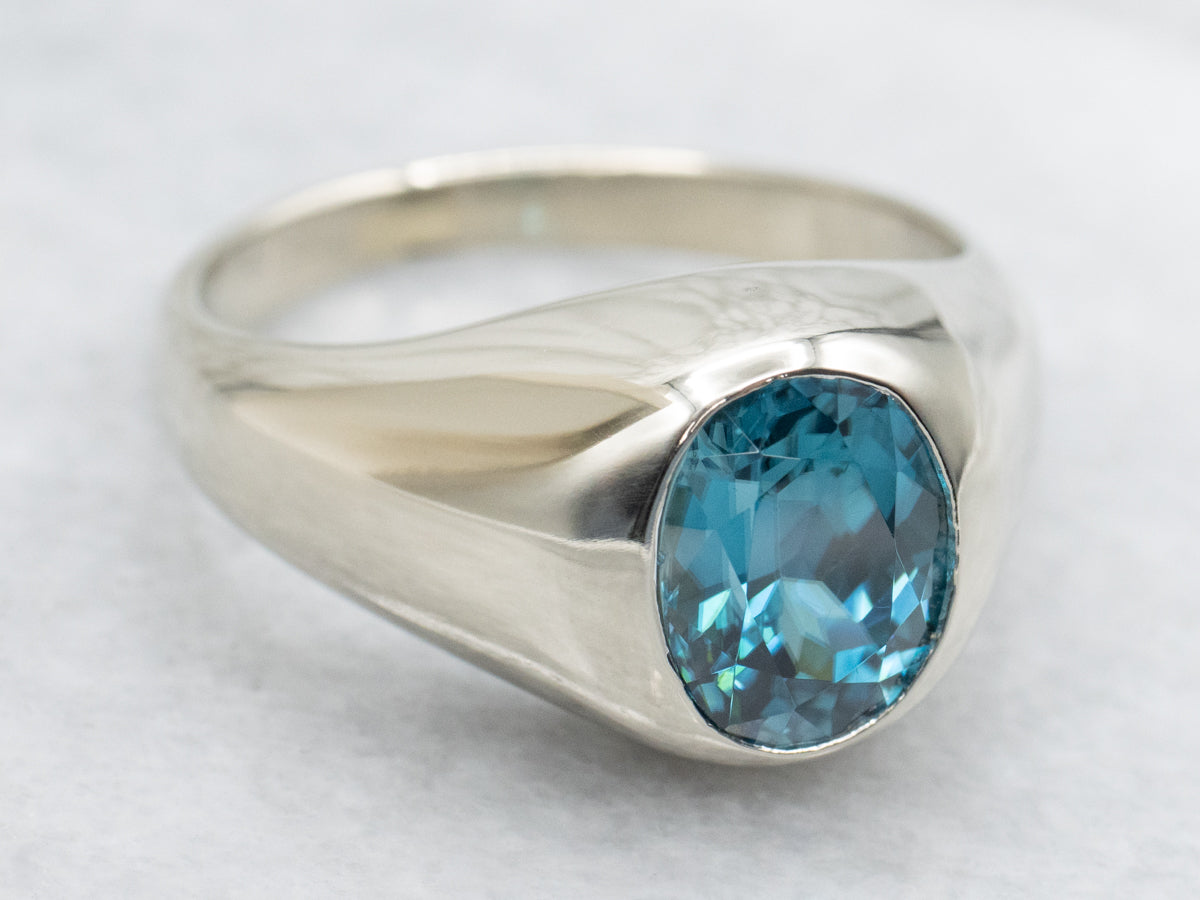Men's Flush Set Blue Zircon Solitaire Ring