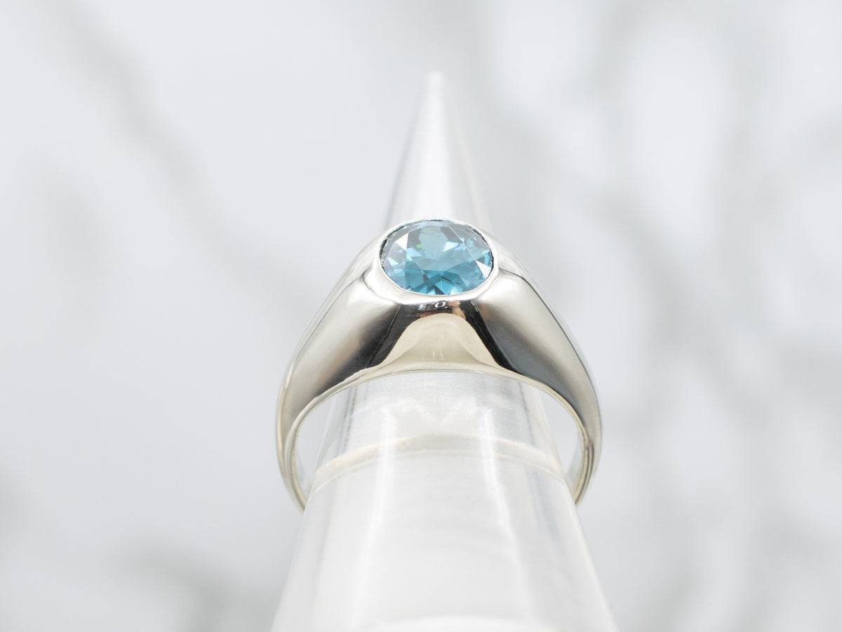 Men's Flush Set Blue Zircon Solitaire Ring