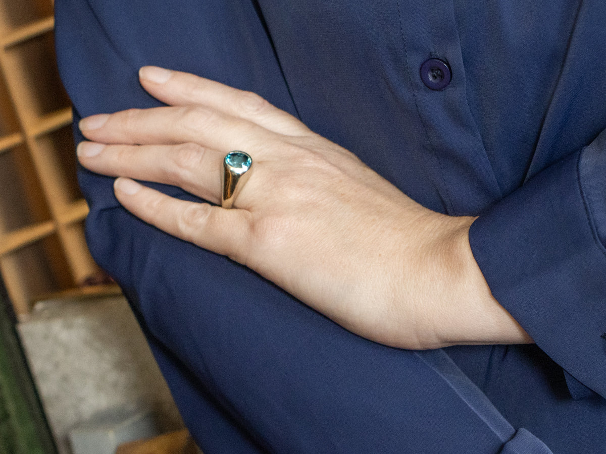 Men's Flush Set Blue Zircon Solitaire Ring