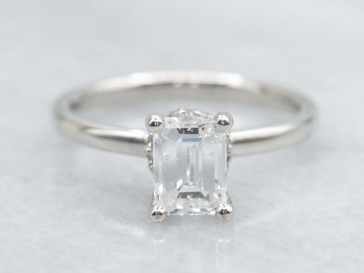 Hidden Halo Platinum Emerald-Cut Diamond Engagement Ring