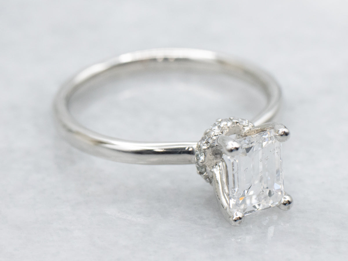 Hidden Halo Platinum Emerald-Cut Diamond Engagement Ring