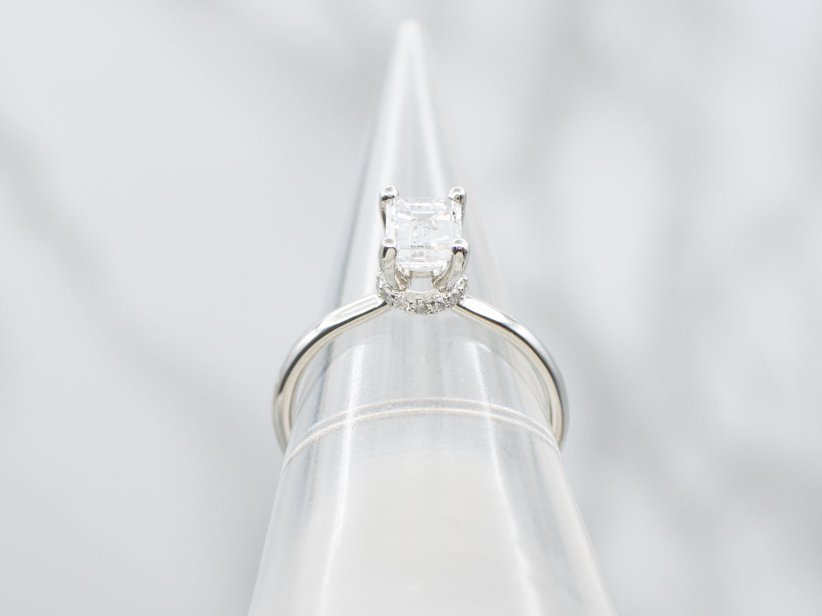 Hidden Halo Platinum Emerald-Cut Diamond Engagement Ring