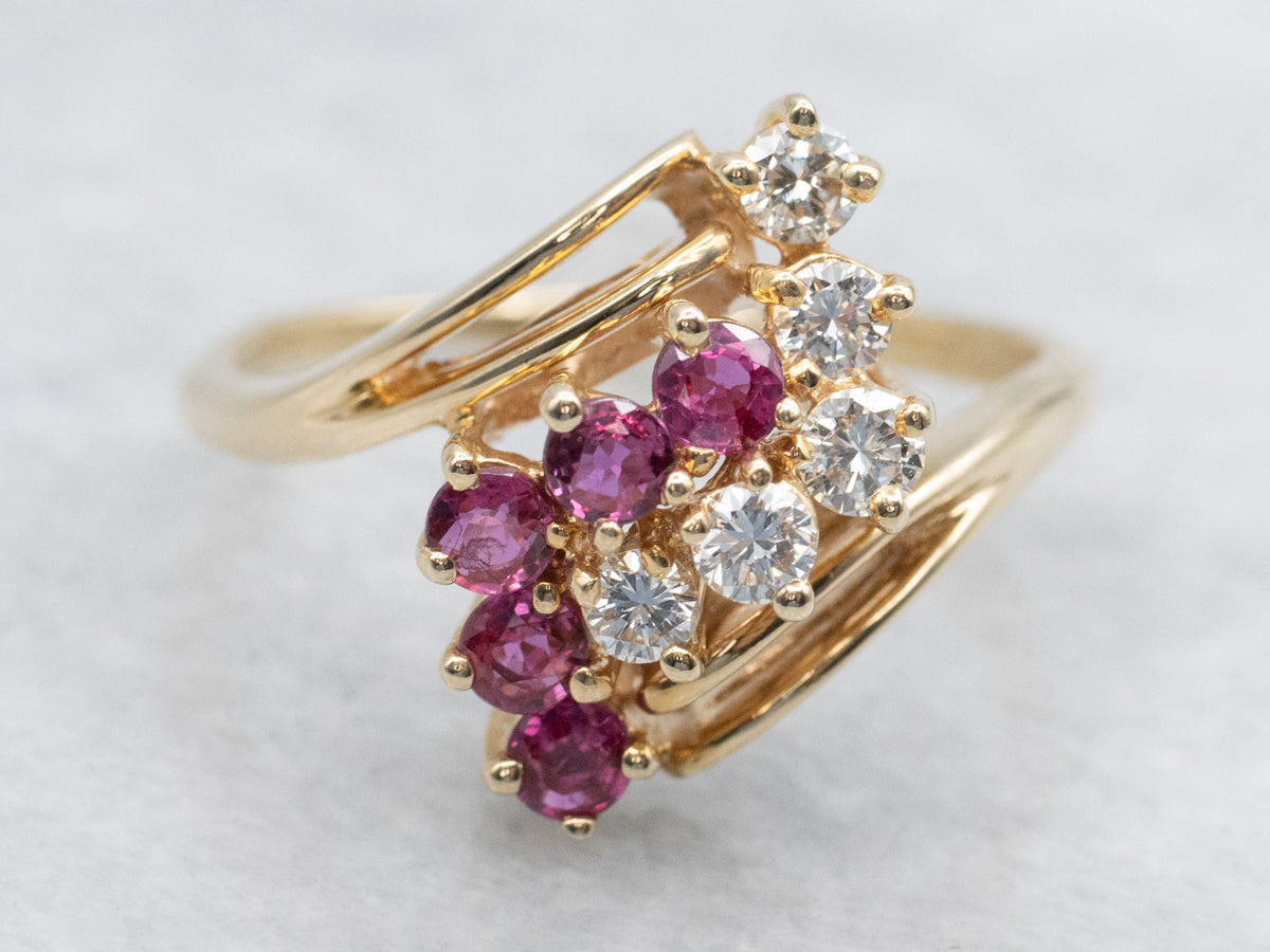Ruby and Diamond Gemstone Bypass Ring