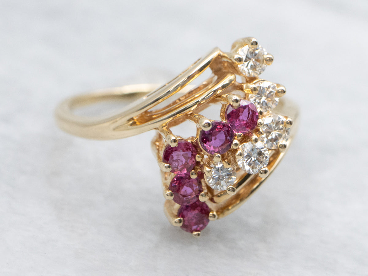 Ruby and Diamond Gemstone Bypass Ring