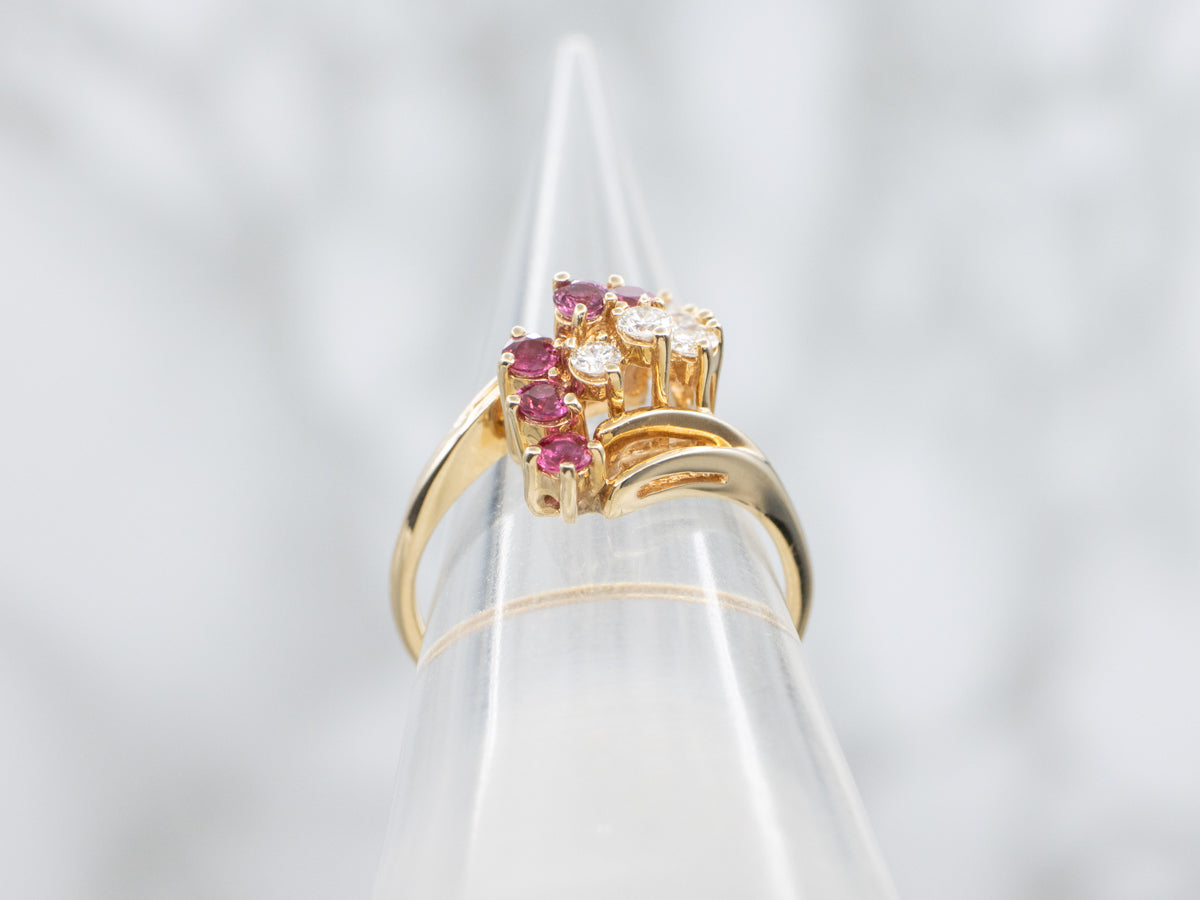 Ruby and Diamond Gemstone Bypass Ring