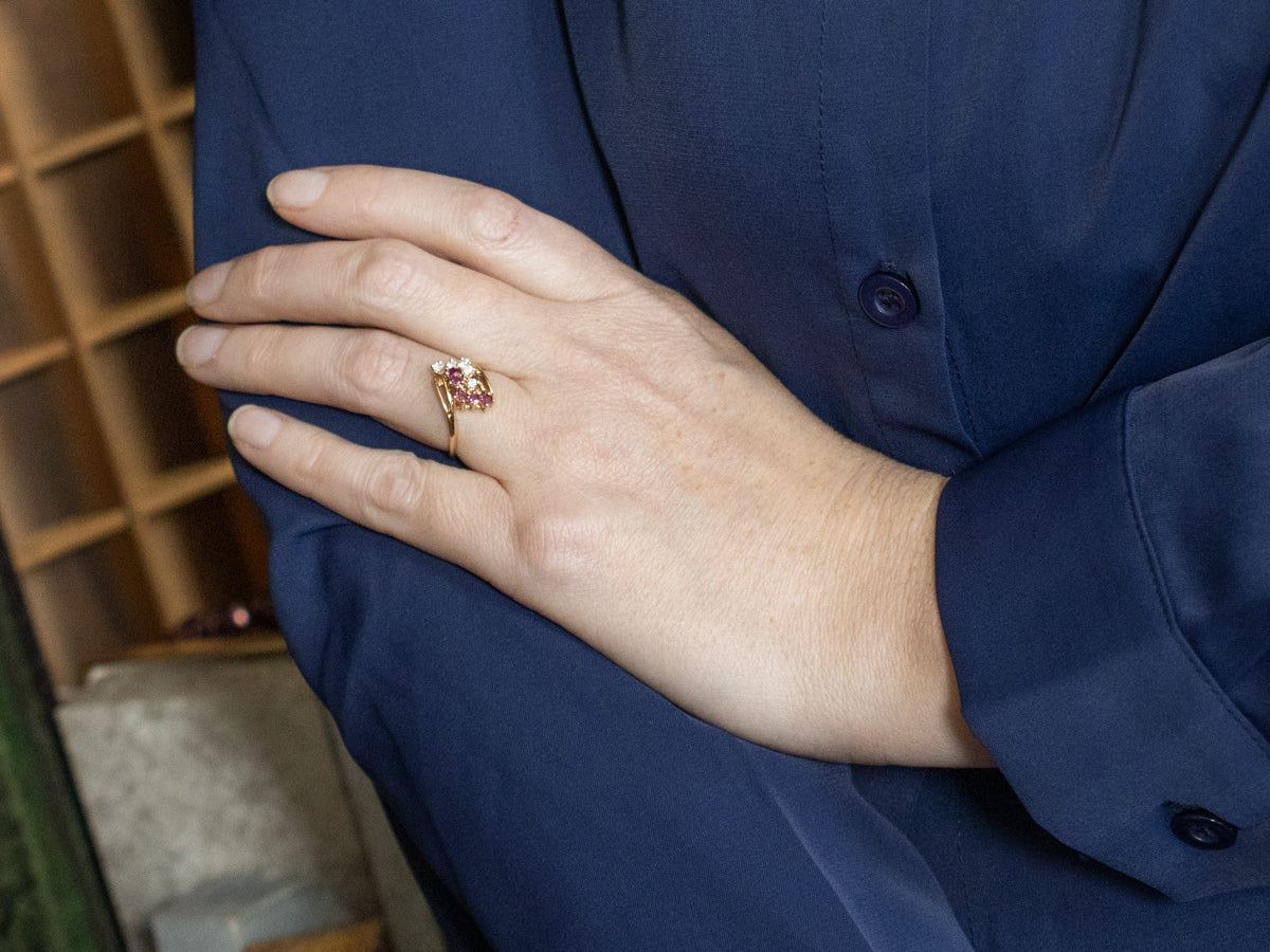 Ruby and Diamond Gemstone Bypass Ring