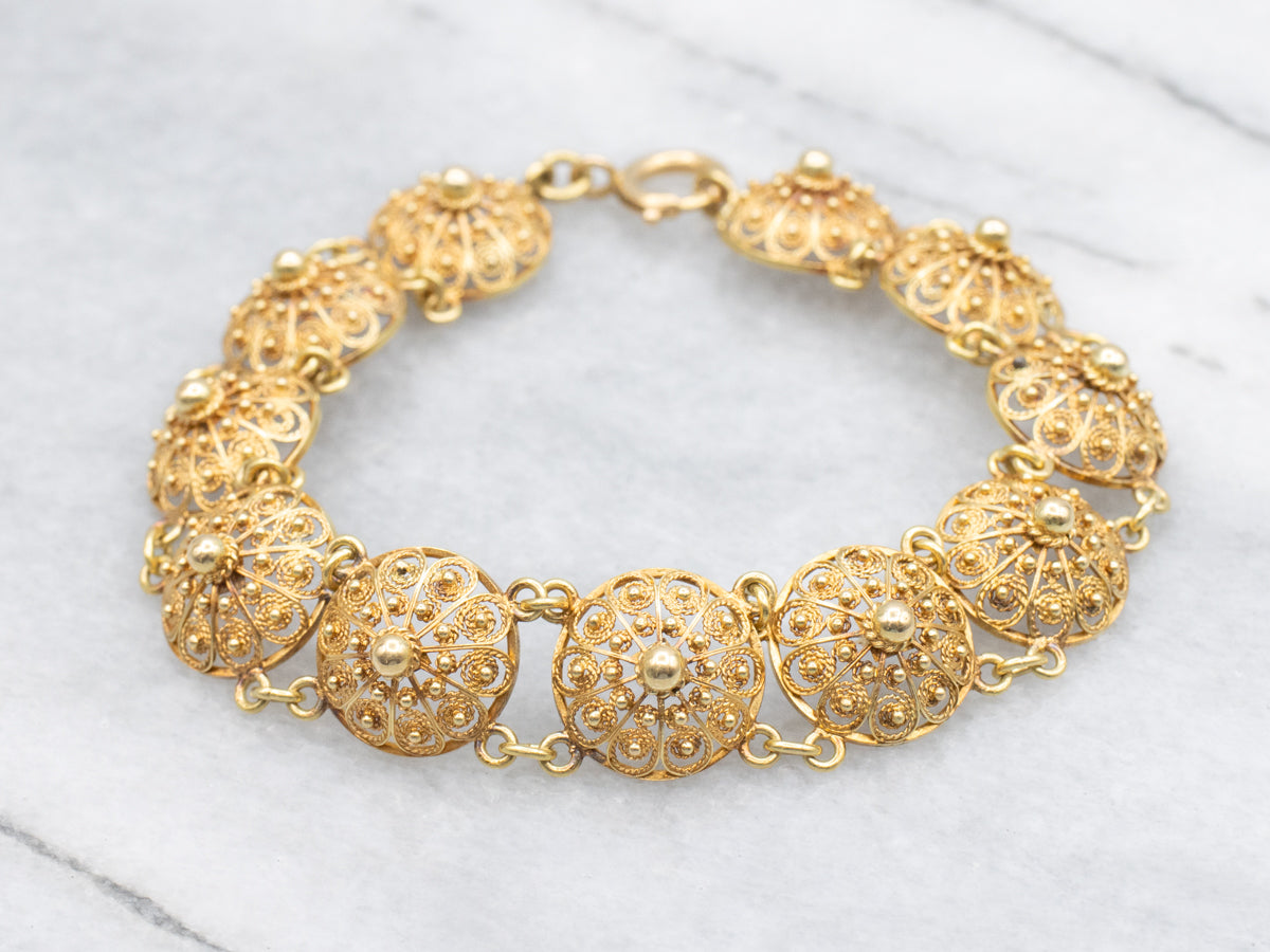 Gorgeous Quilled Filigree 18-Karat Gold Link Bracelet