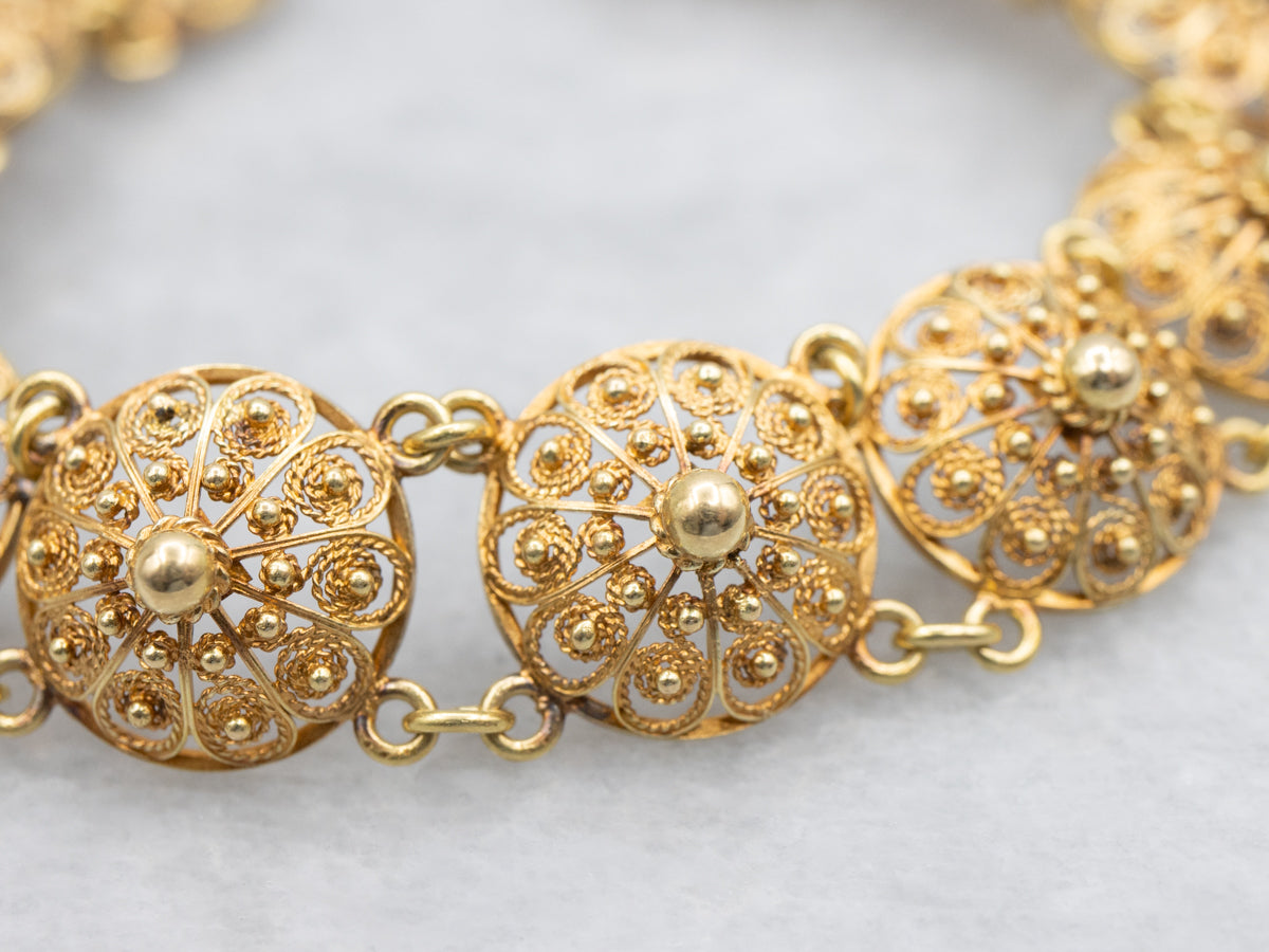 Gorgeous Quilled Filigree 18-Karat Gold Link Bracelet