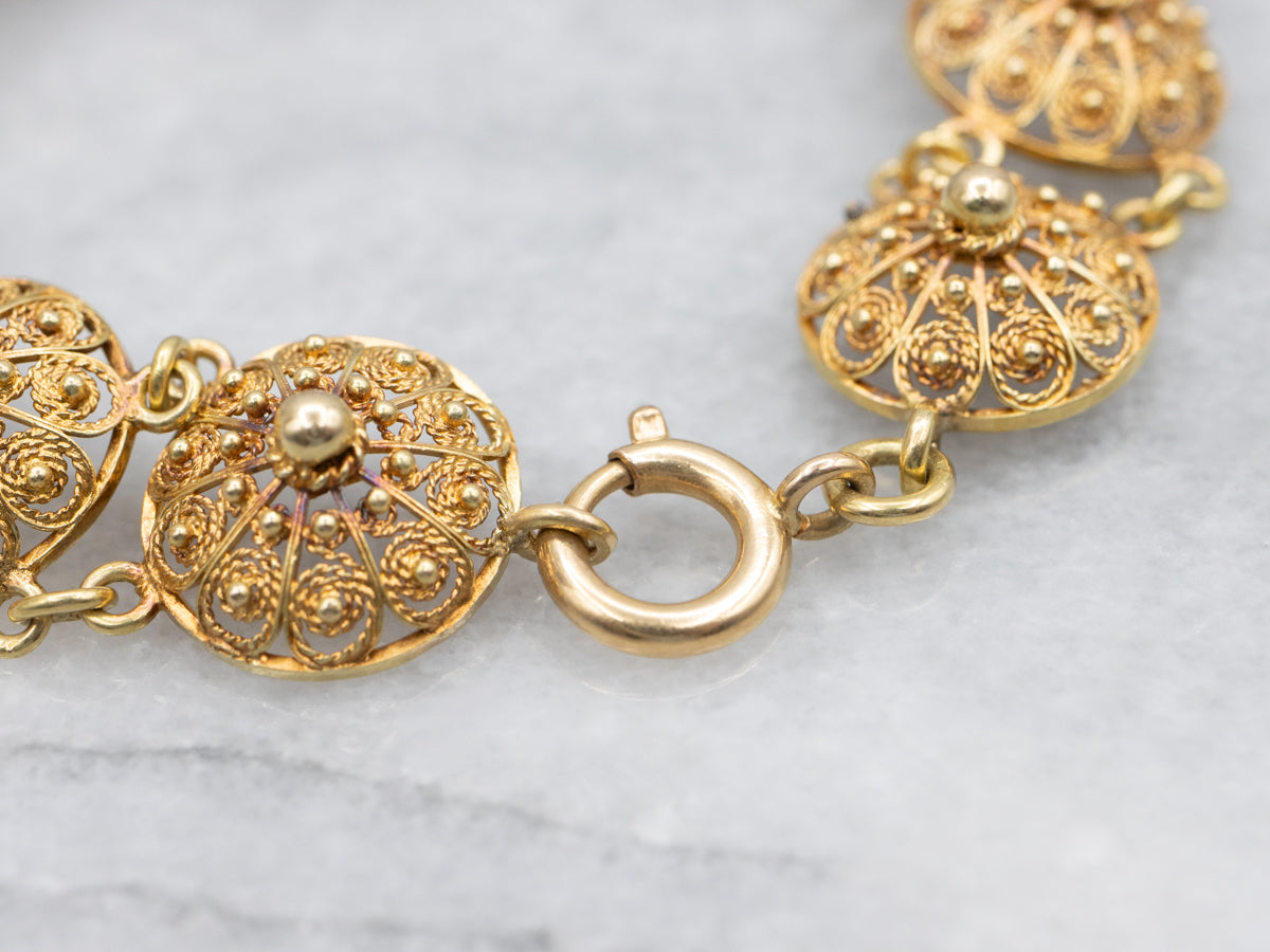 Gorgeous Quilled Filigree 18-Karat Gold Link Bracelet