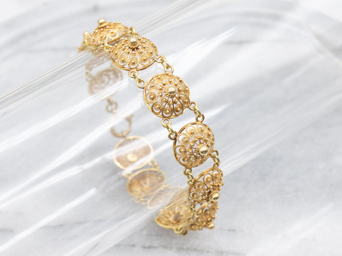 Gorgeous Quilled Filigree 18-Karat Gold Link Bracelet