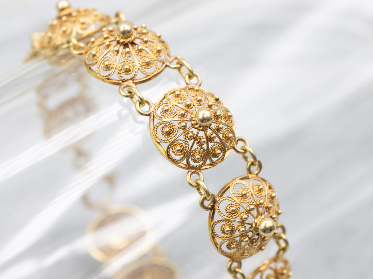 Gorgeous Quilled Filigree 18-Karat Gold Link Bracelet
