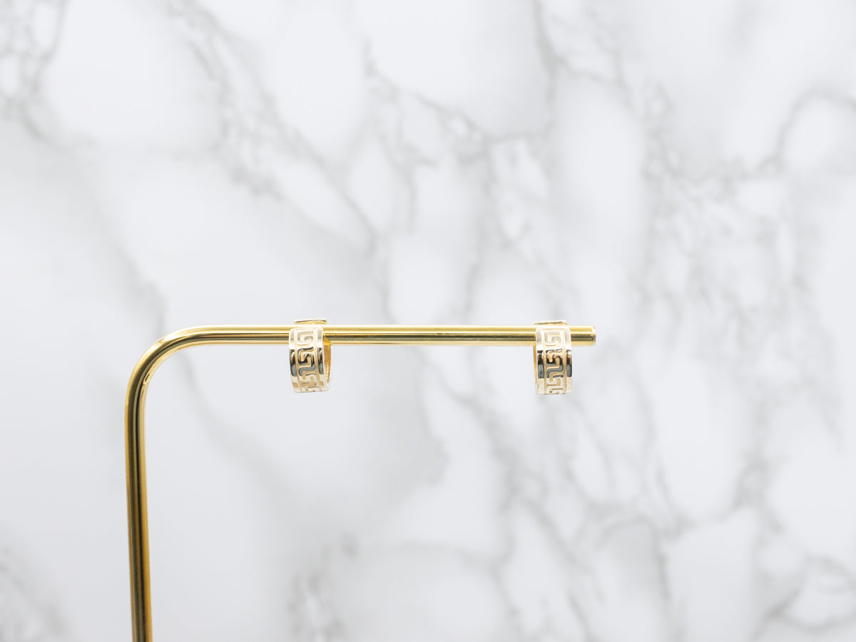 Greek Key Patterned Gold Hoop Earrings