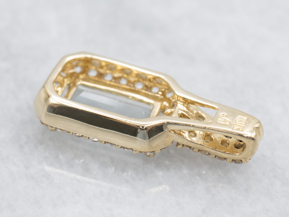 Modern Aquamarine and White Topaz Halo Gold Pendant