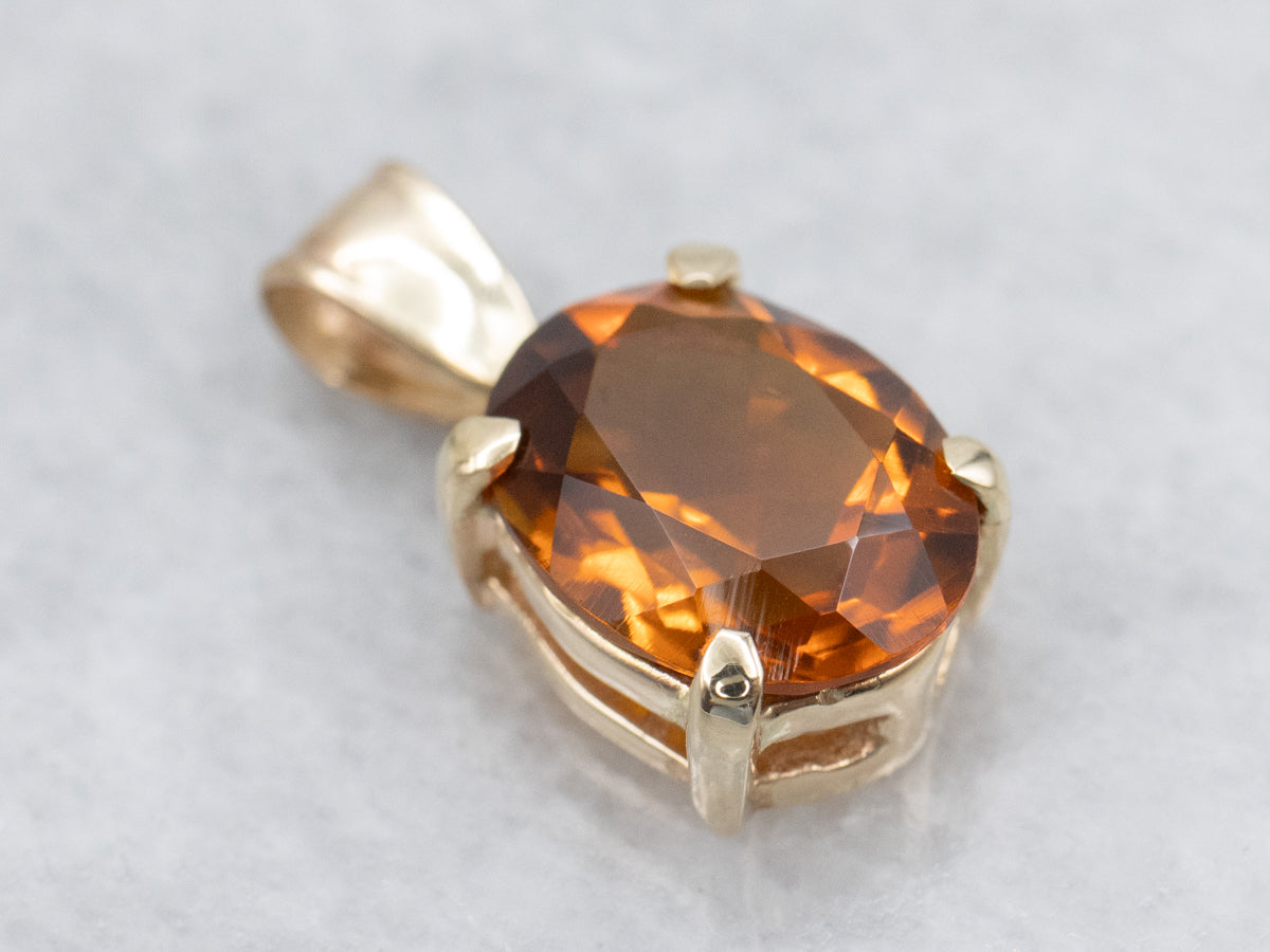 Orange Citrine Yellow Gold Solitaire Pendant