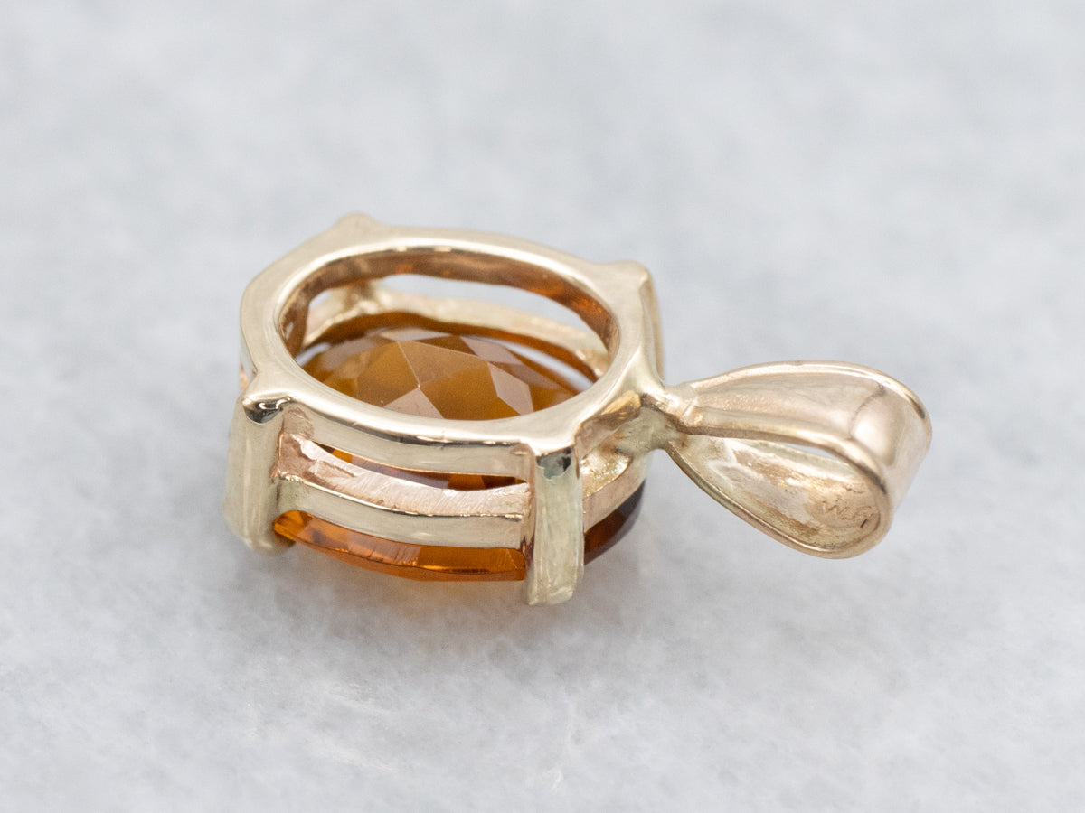 Orange Citrine Yellow Gold Solitaire Pendant