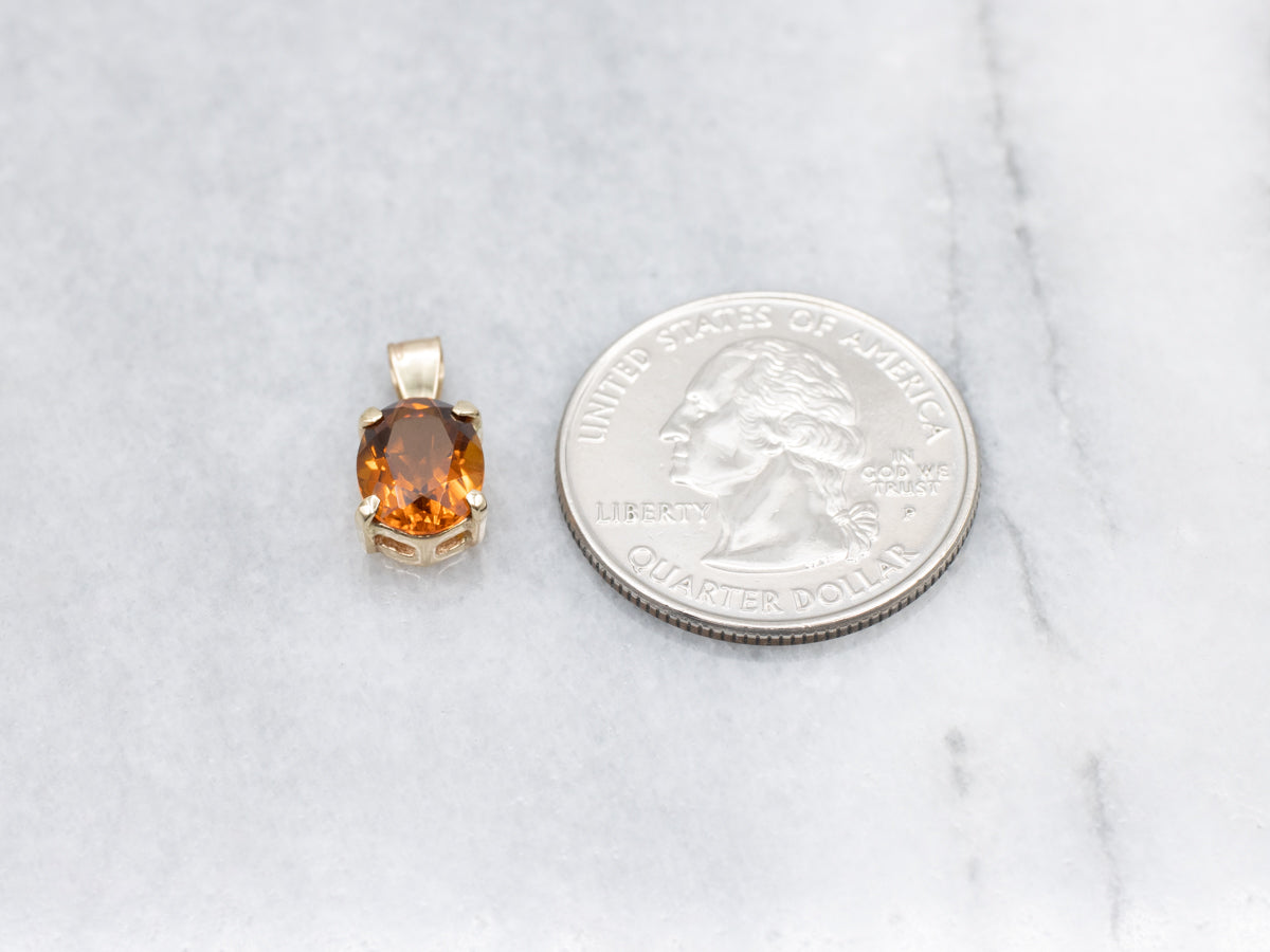Orange Citrine Yellow Gold Solitaire Pendant