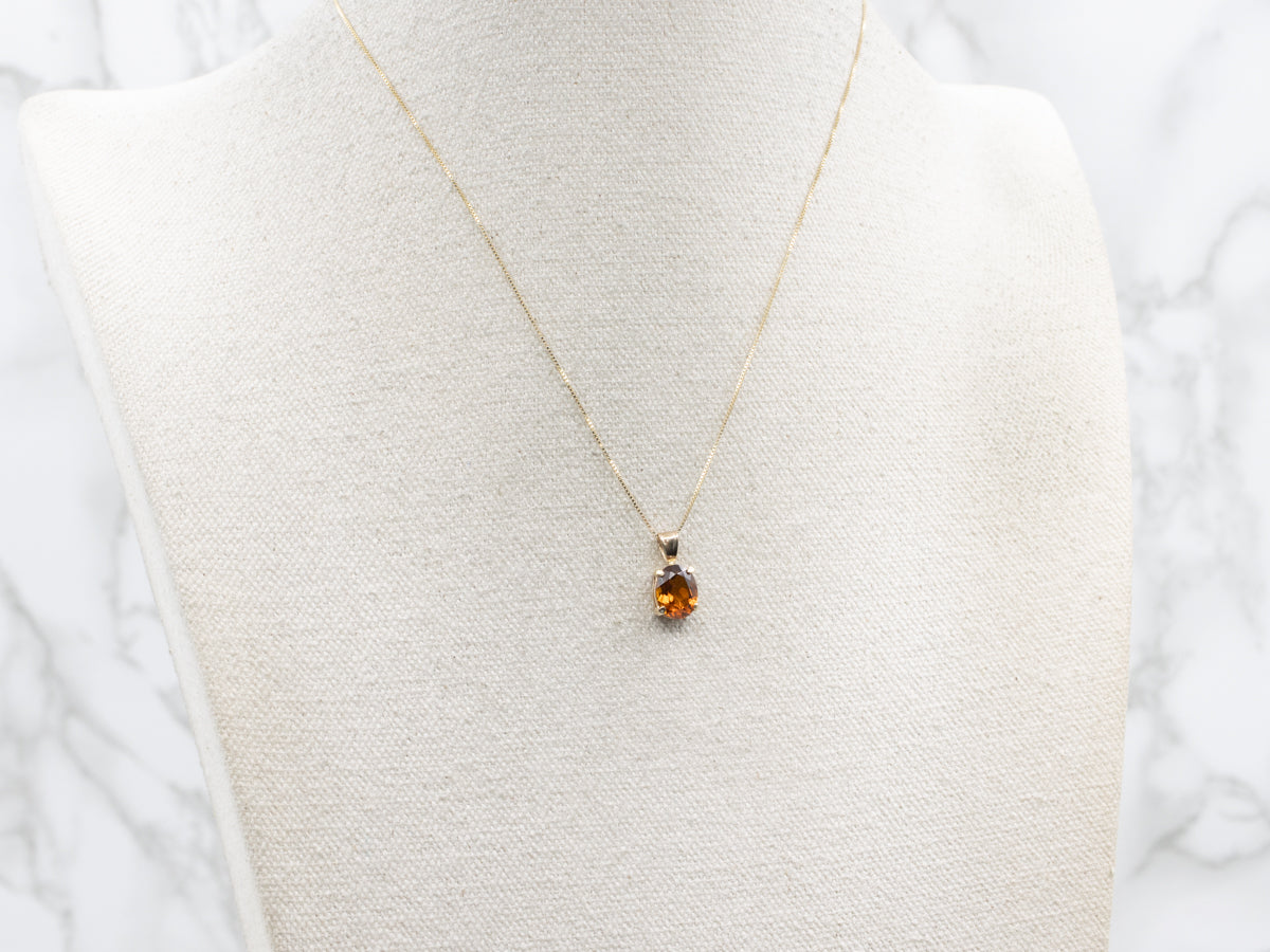 Orange Citrine Yellow Gold Solitaire Pendant