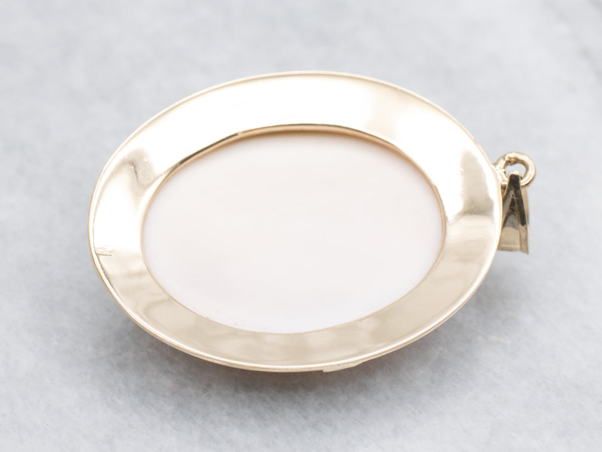 Vintage Enamel and Seed Pearl Pink Cameo Pendant