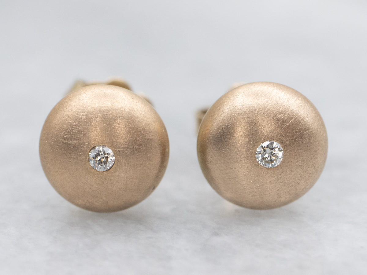 Brushed Gold Bezel Set Diamond Round Stud Earrings