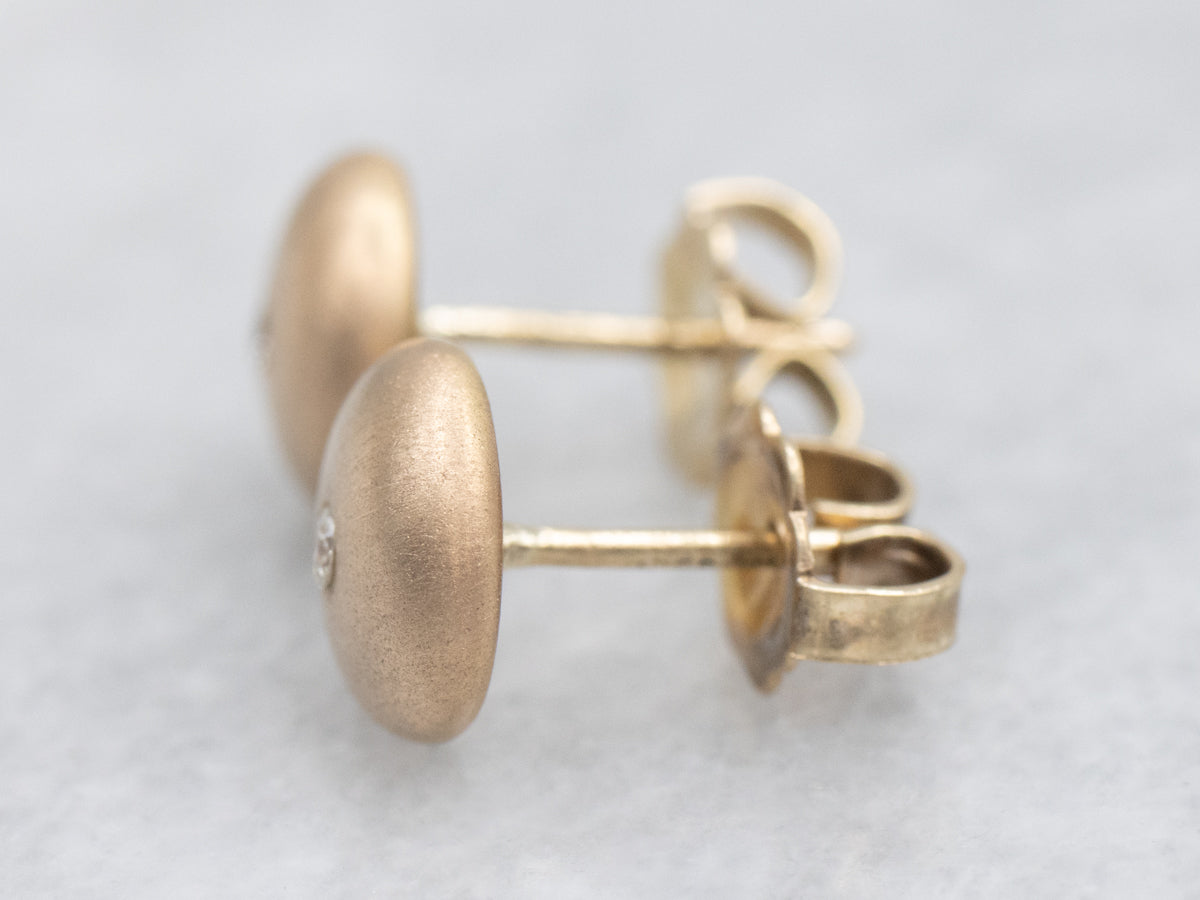 Brushed Gold Bezel Set Diamond Round Stud Earrings