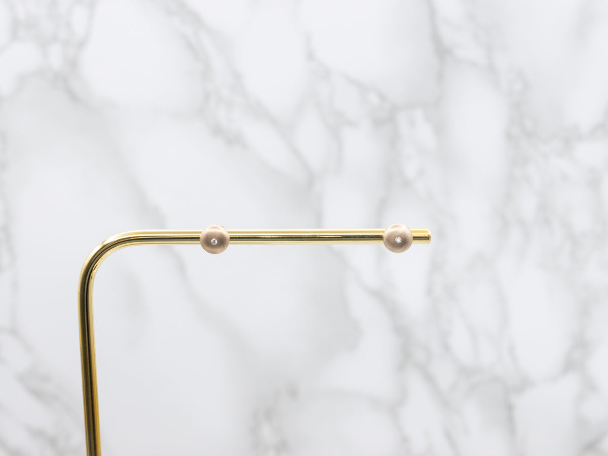 Brushed Gold Bezel Set Diamond Round Stud Earrings