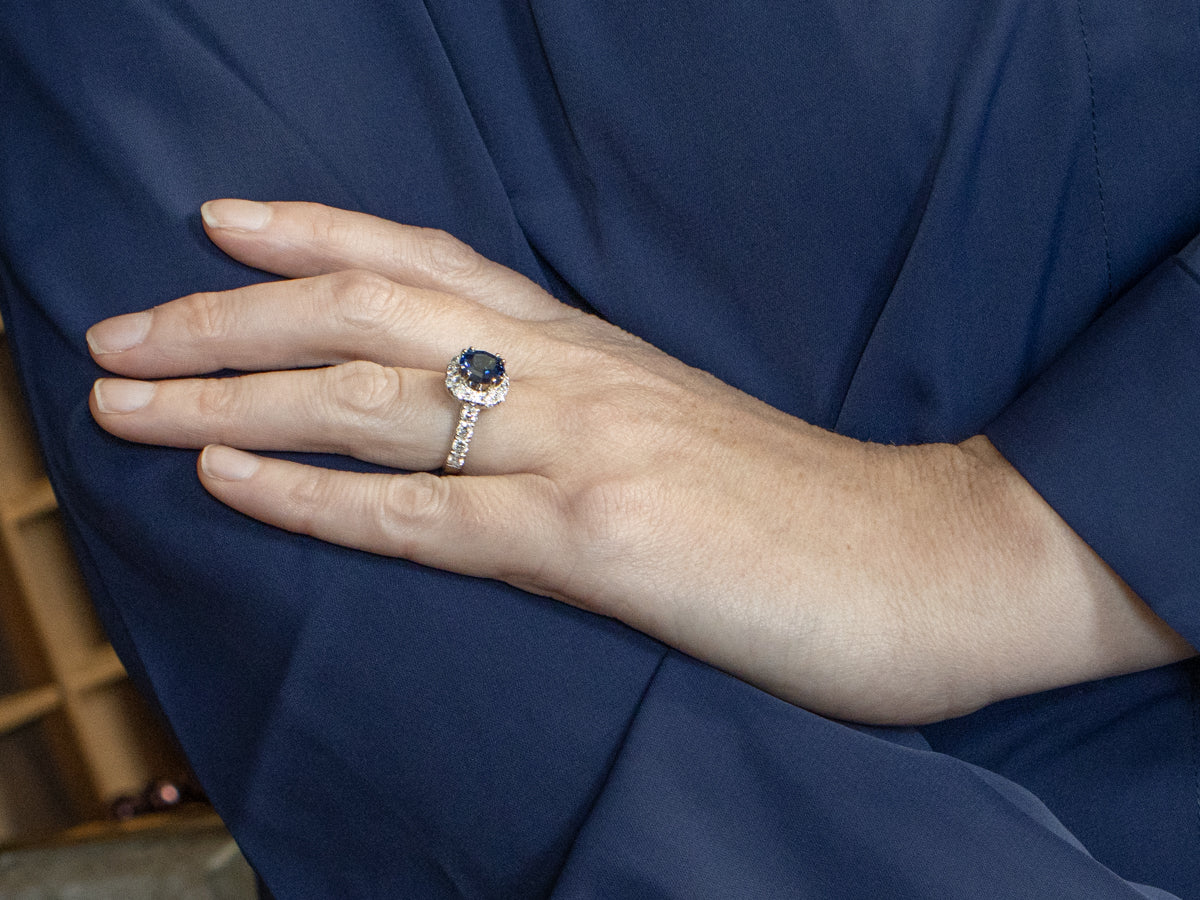 Modern Sapphire and Diamond Halo Ring
