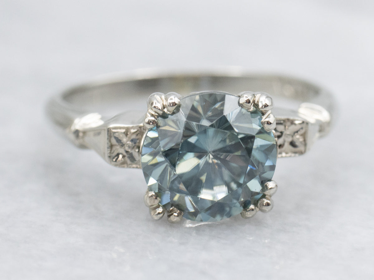 1950s Blue Zircon Floral Solitaire Ring