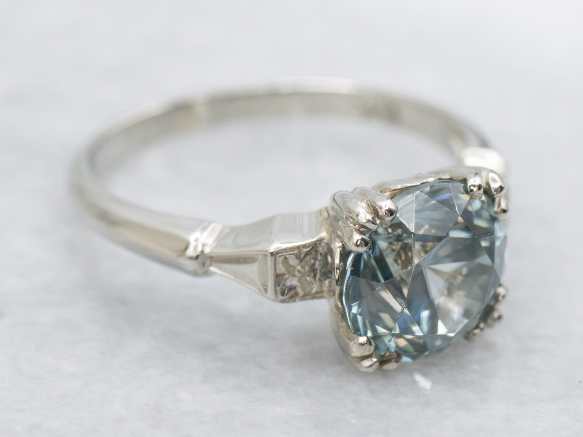 1950s Blue Zircon Floral Solitaire Ring