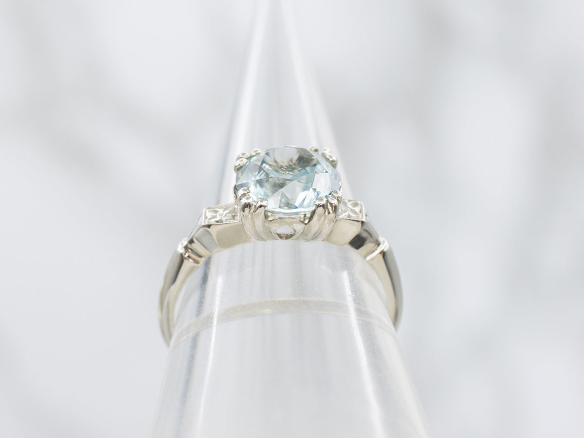 1950s Blue Zircon Floral Solitaire Ring
