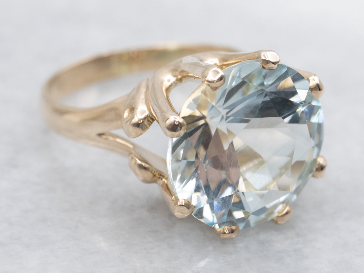 Round Cut Blue Topaz Gold Cocktail Ring