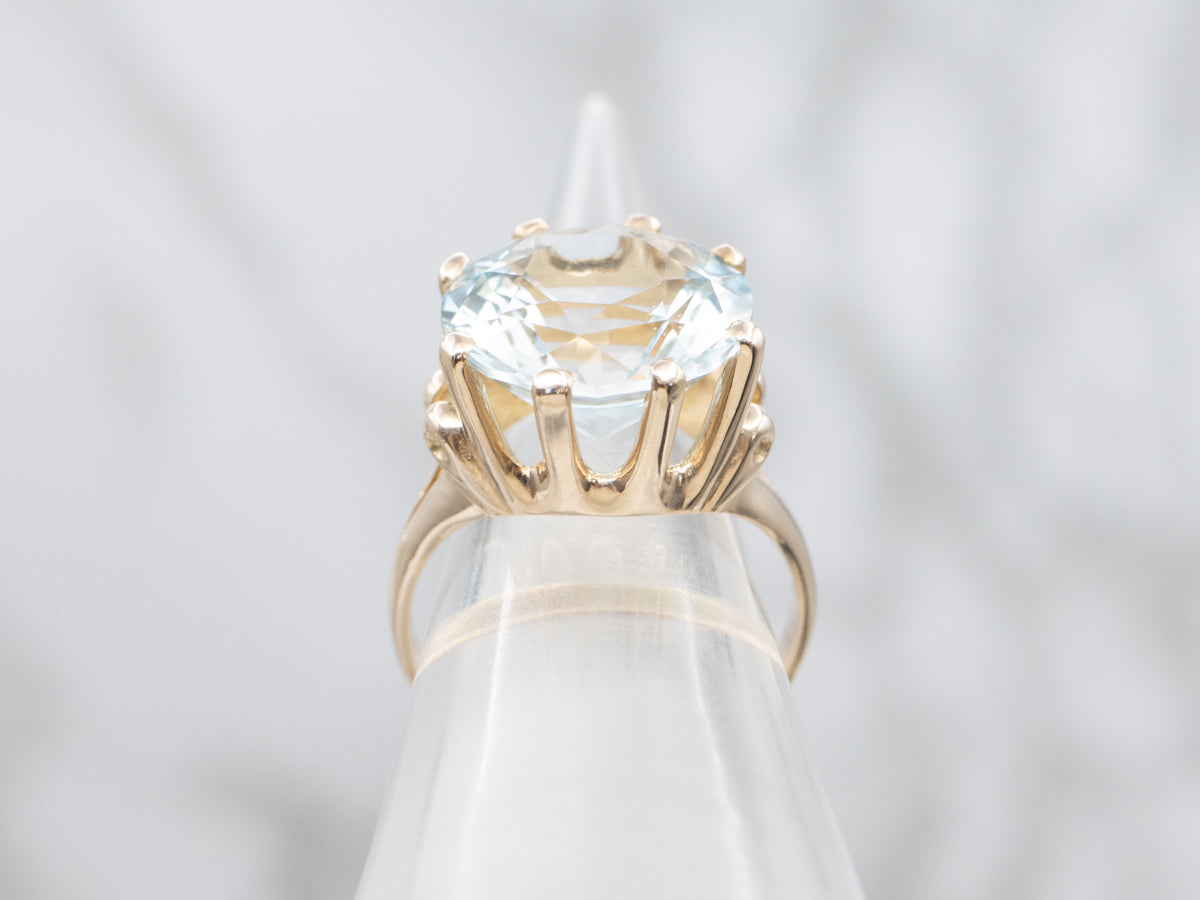 Round Cut Blue Topaz Gold Cocktail Ring
