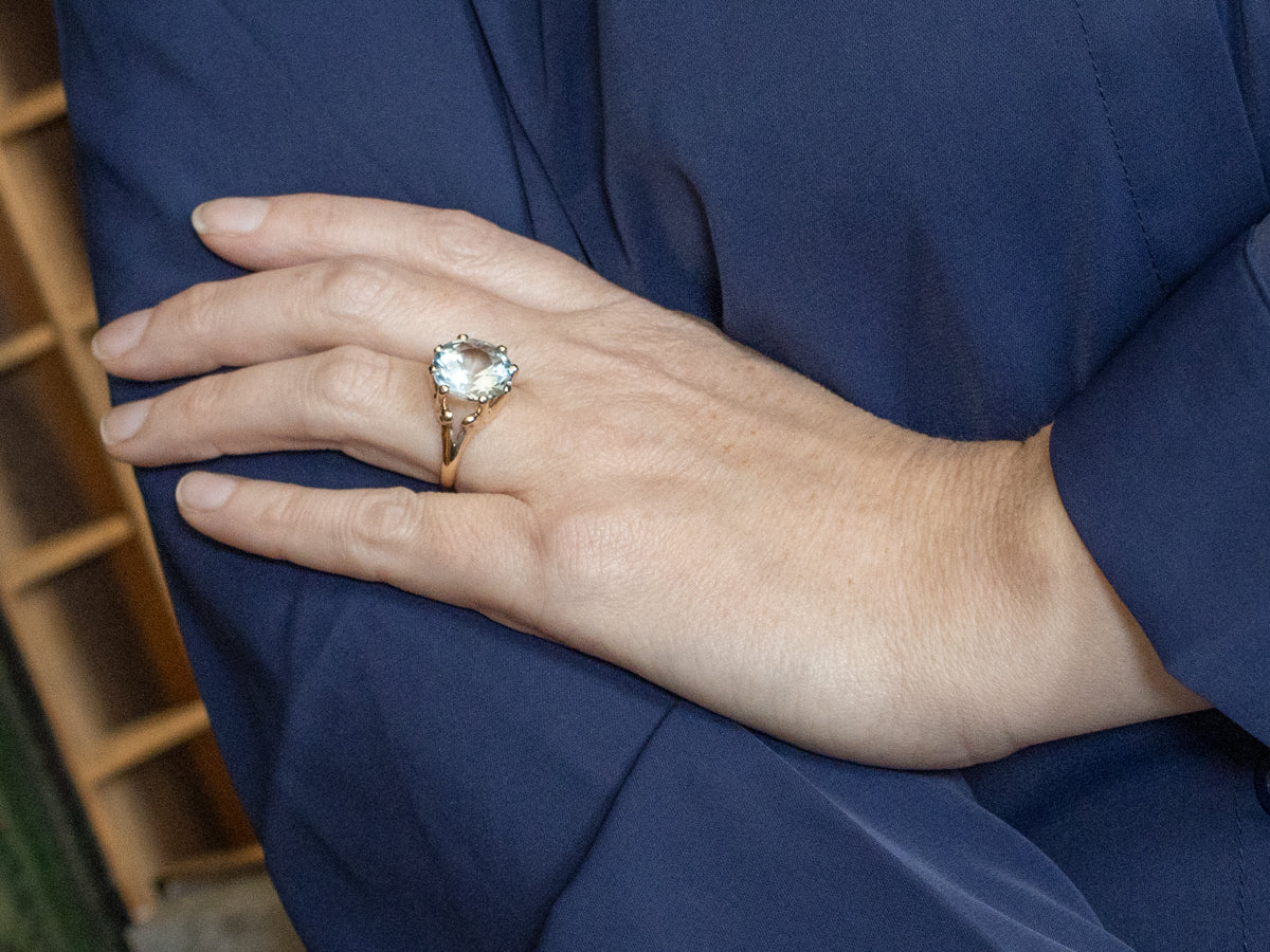 Round Cut Blue Topaz Gold Cocktail Ring