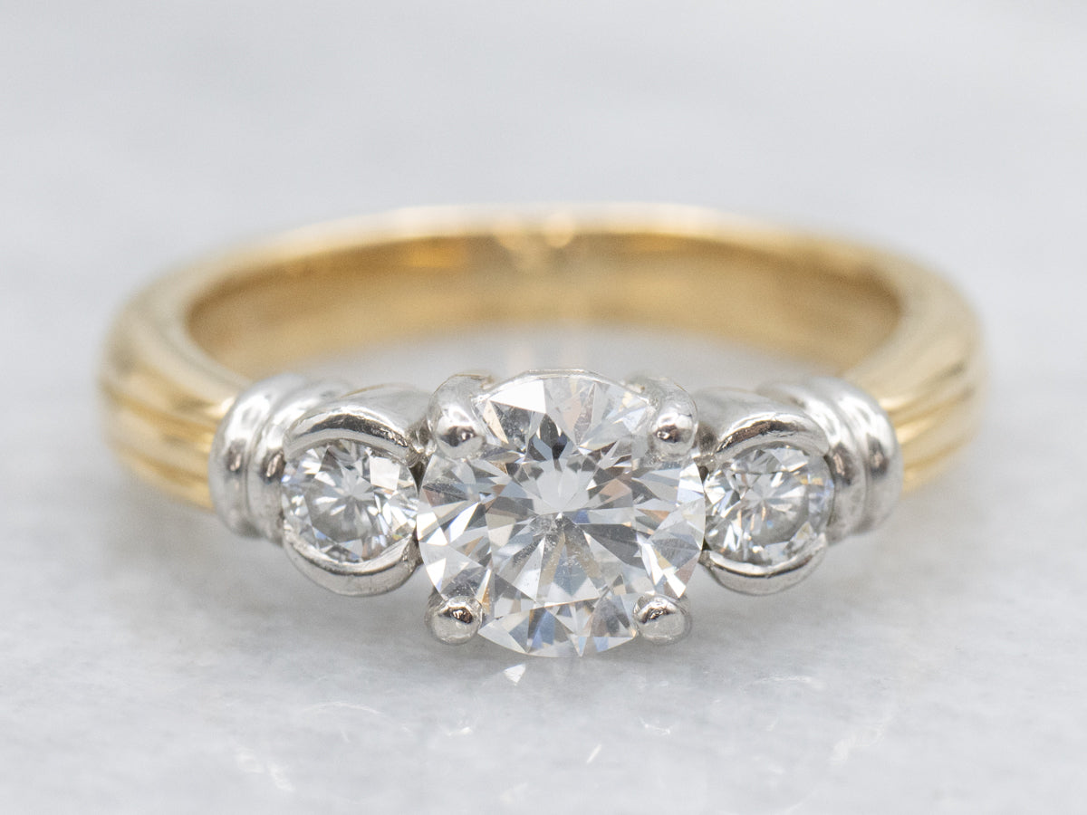 Platinum and 18K Gold Three Stone Diamond Engagement Ring