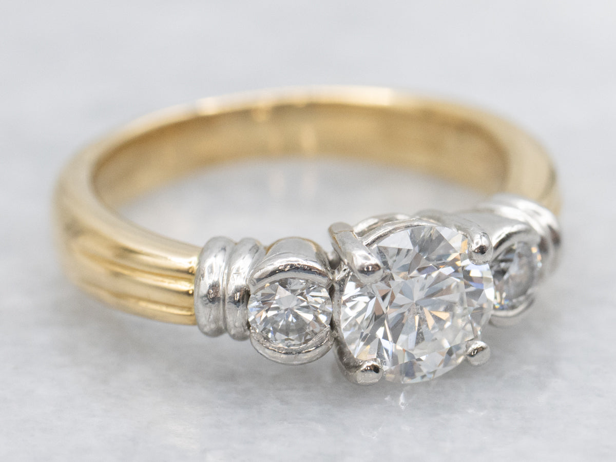 Platinum and 18K Gold Three Stone Diamond Engagement Ring
