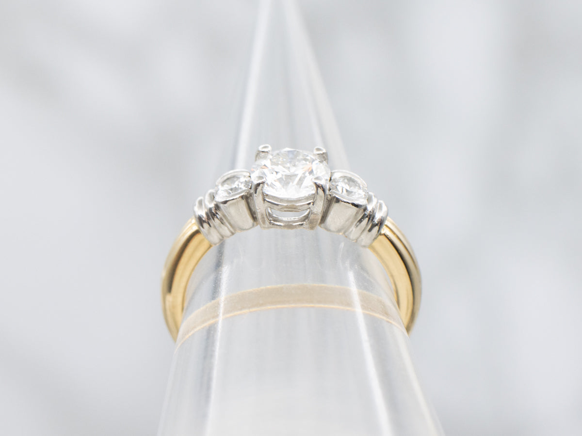 Platinum and 18K Gold Three Stone Diamond Engagement Ring
