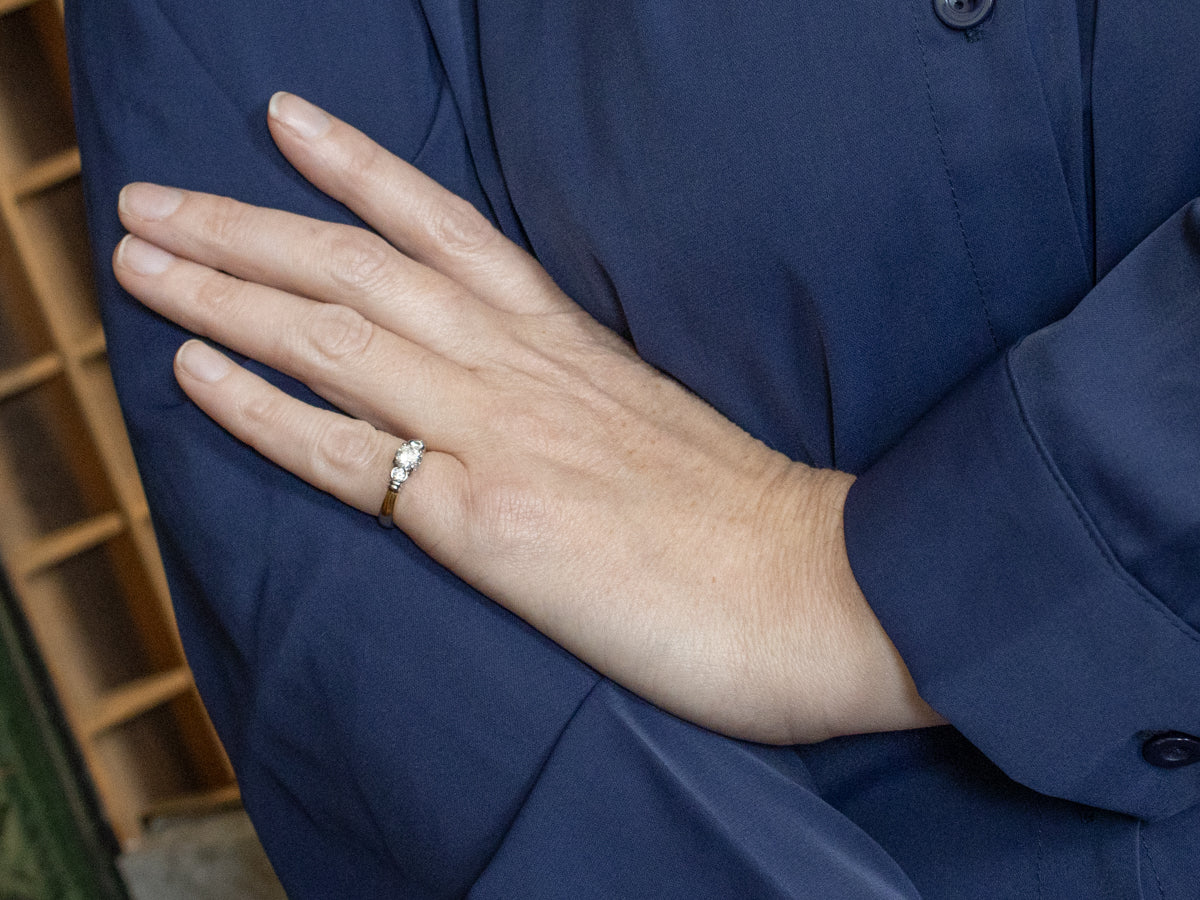 Platinum and 18K Gold Three Stone Diamond Engagement Ring