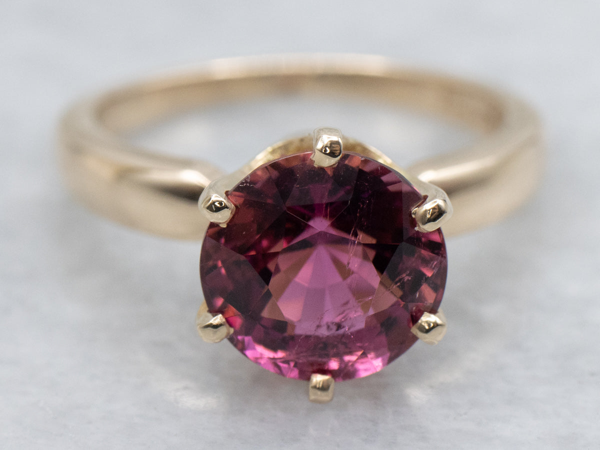 Round-Cut Pink Tourmaline Solitaire Ring