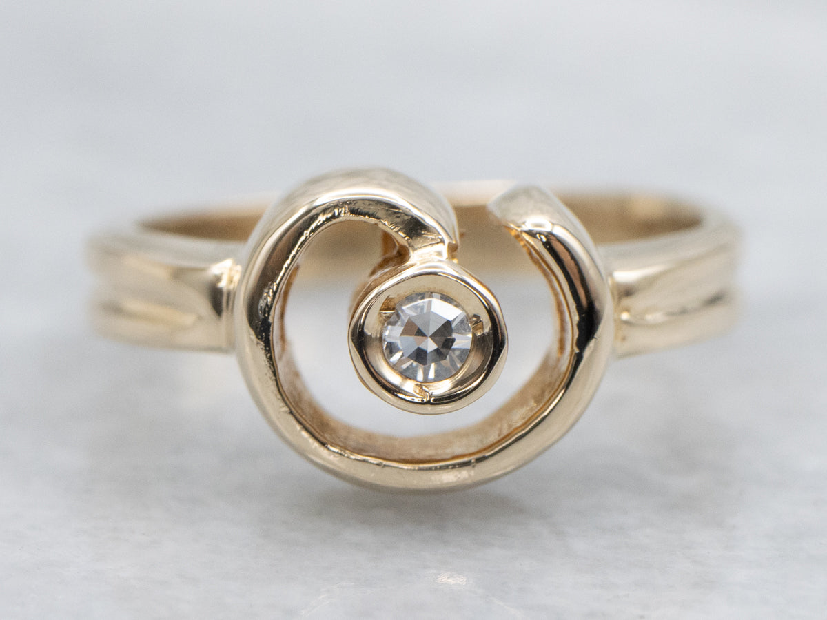 Swirling Bezel Set Diamond Solitaire Ring