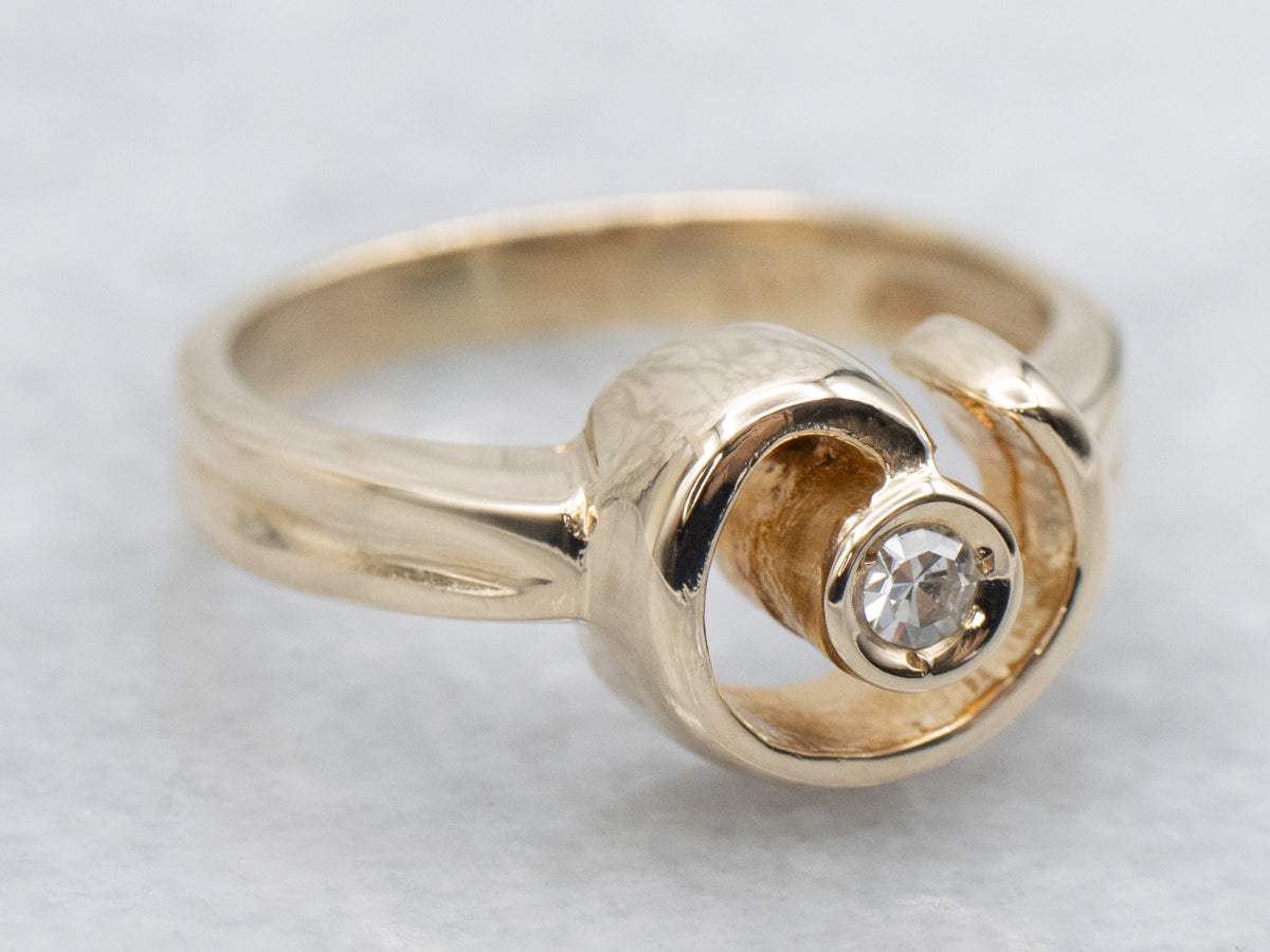 Swirling Bezel Set Diamond Solitaire Ring