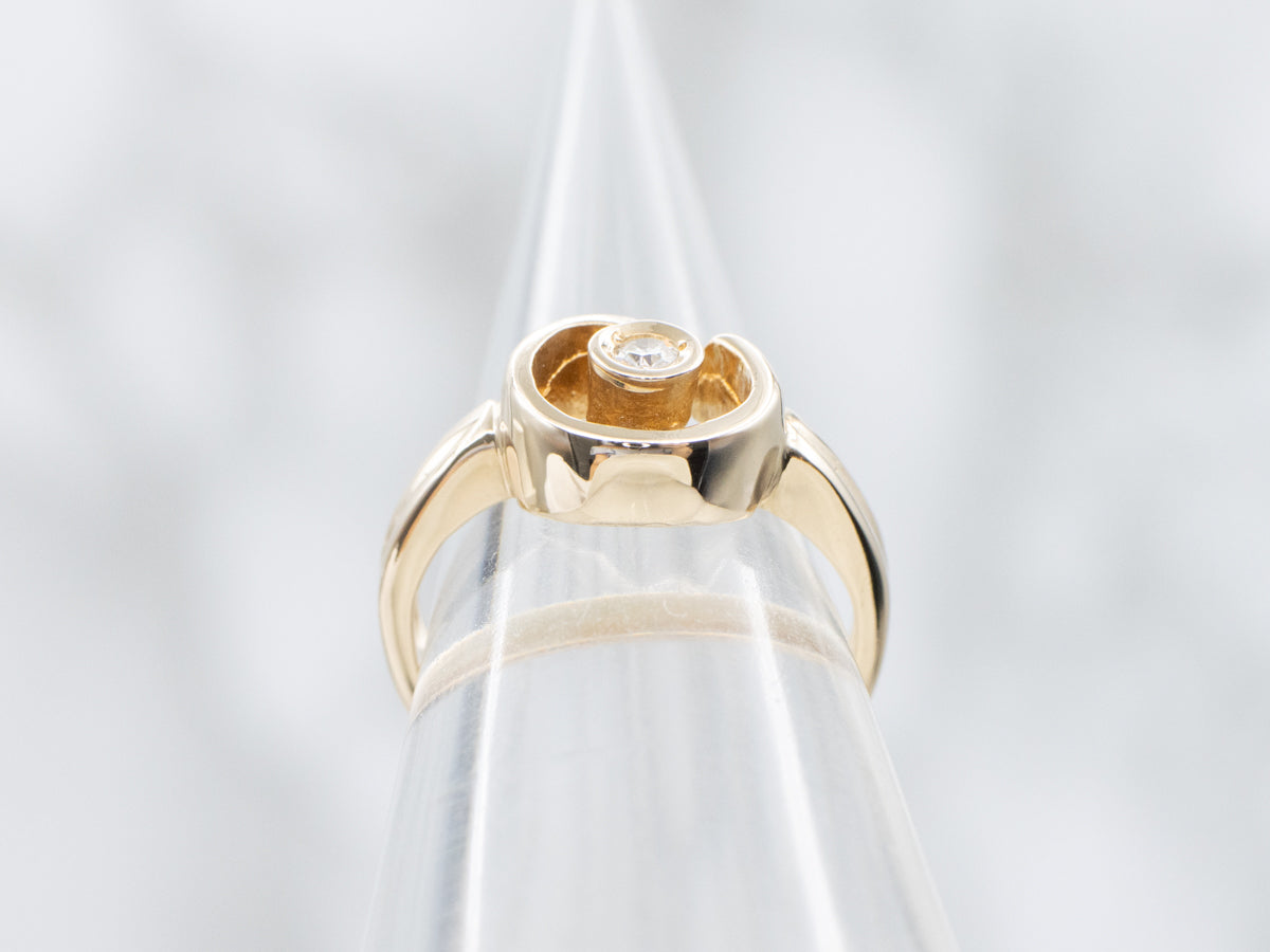 Swirling Bezel Set Diamond Solitaire Ring