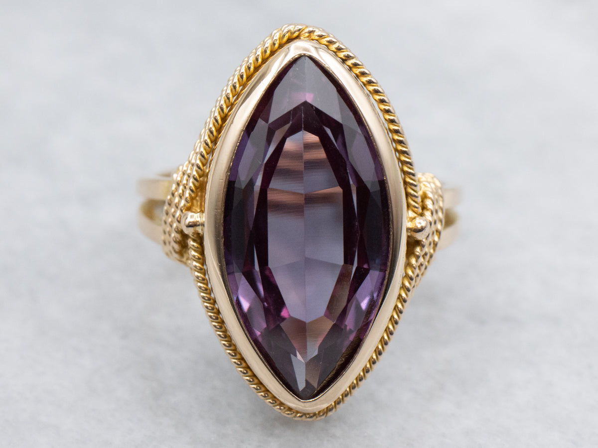 Marquis-Cut Synthetic Alexandrite and Gold Ring