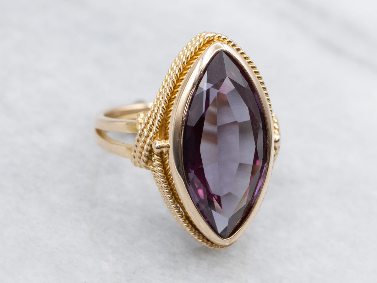 Marquis-Cut Synthetic Alexandrite and Gold Ring